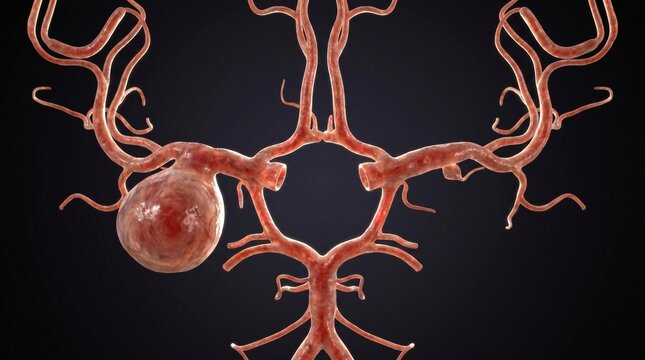 Medical illustration shows a cerebral aneurysm on the Circle of Willis arteries