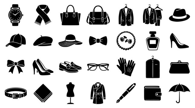 Black and white fashion icons for design and creative projects