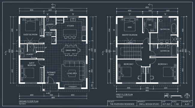 Modern house ground and first floor architectural plans