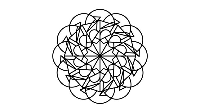 Intricate geometric pattern with interconnected circles and triangles.