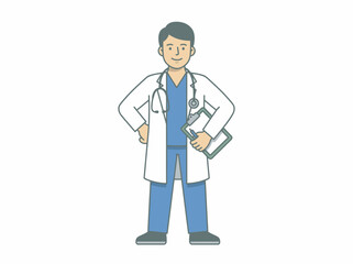 Fototapeta premium Illustration of a male doctor wearing a lab coat and stethoscope.