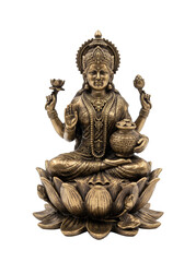 Obraz premium hindu god Laxmi mata statue, Miniature Laxmi mata idol in brass, front-facing, transparent PNG 