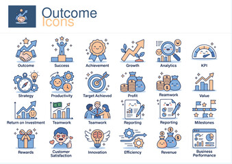 Fototapeta premium Outcome Icons Set Business Success and Performance Vector cute Collection
