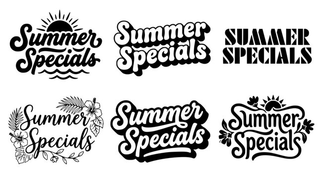 Summer specials typography designs for advertising and marketing