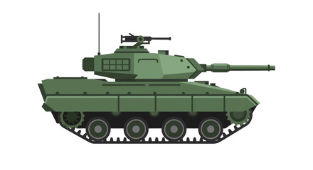 Green Military Tank Vehicle, Side View, Isolated on White Background © aqwel