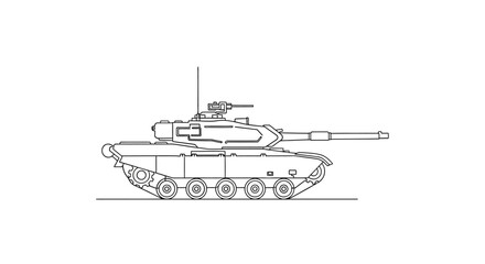Military Tank Outline Drawing - Modern Armored Vehicle Illustration © aqwel