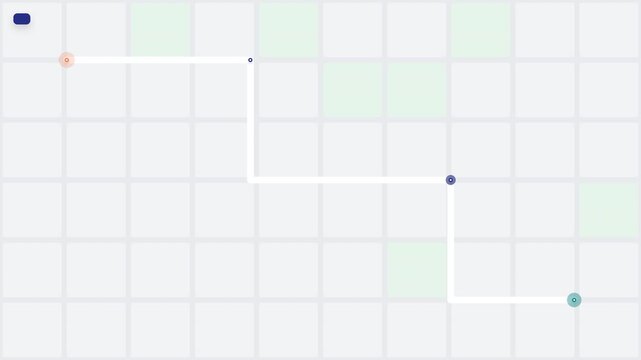 Simple light blue line on a grid background with faint green squares, creating a stepped, geometric pattern