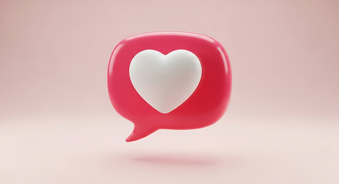 Social media notification icon with red speech bubble and heart notification feedback communication internet engagement platform marketing positive interaction
