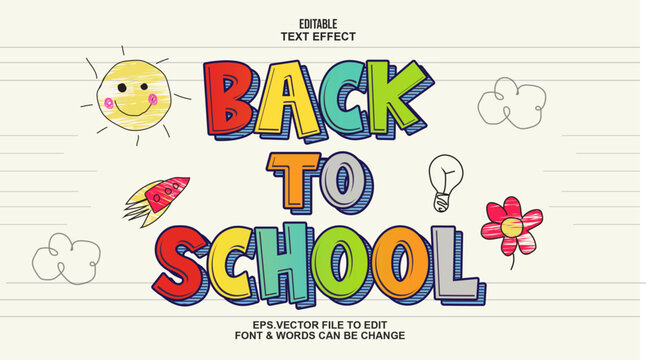Back to school text effect, editable hand drawn doodle font style vector