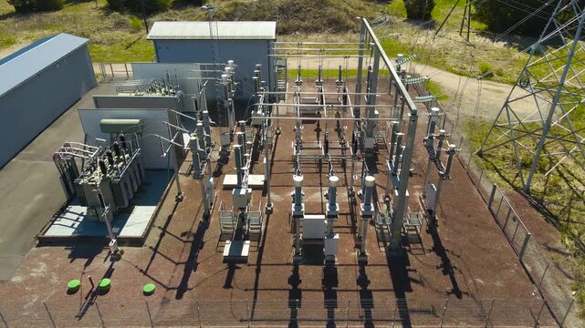 Aerial View of an Electrical Power Substation for Energy Distribution