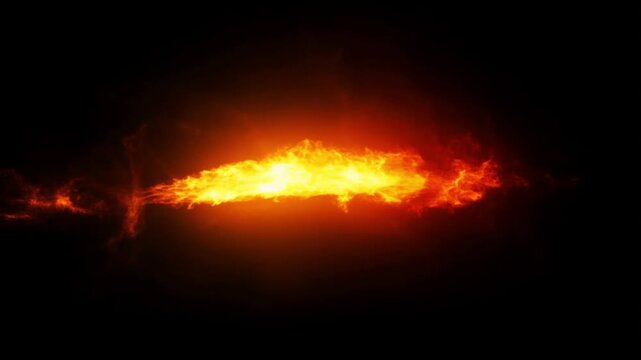 Blazing Inferno: A powerful burst of fiery energy ignites the darkness, showcasing intense flames and glowing embers against a stark black background.