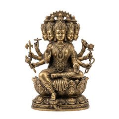 Obraz premium hindu god Gayatri mata statue, Miniature Gayatri mata idol in brass, front-facing, transparent PNG 