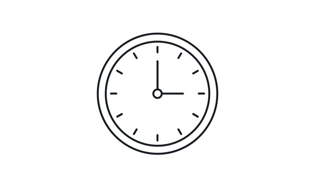 Minimalist outline icon of an analog clock showing exactly three o clock with simple hour and minute hands on a plain white background.