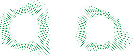 Two green circular dot patterns abstract halftone design elements for modern graphic projects © mdaminul