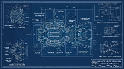 Blueprint of an orionclass deep space propulsion system engine assembly © S.Siam