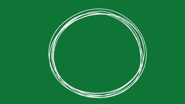 Hand Drawn White Chalk Circle Ring Animation Overlay with Messy Multi Line Doodle Accent Elements on Green Screen