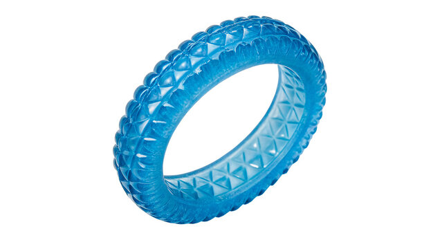 Bright blue flexible rubber expander or textured ring for wrist fitness and hand strength training on transparent background