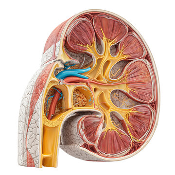 Human Kidney Cross Section With Blood Vessels PNG Isolated on Transparent Background