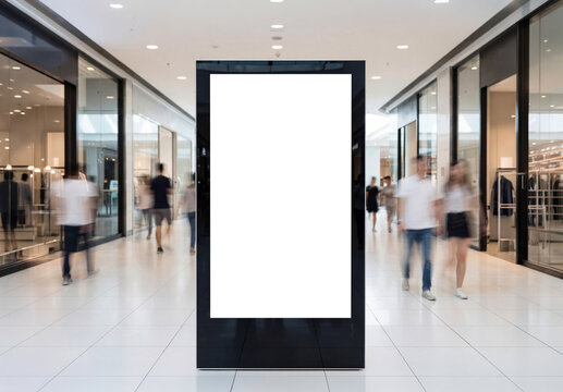 Vertical digital billboard screen in bright modern shopping center Mockup. Generative ai