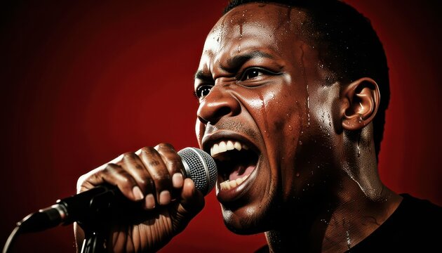 Male Singer Performing Passionately Into Microphone