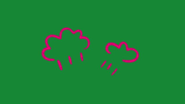 Hand Drawn 2D Animated Pink Smoke Clouds Cartoon Puff Motion Graphic Element on Green Screen