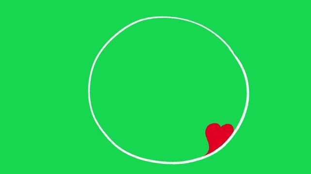 Hand Drawn 2D Animated Heart Circle Frame Love Motion Graphic Element on Green Screen