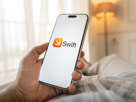 Apple Swift app logo is displayed on a smartphone screen in Bangalore, India, on May 15, 2026
