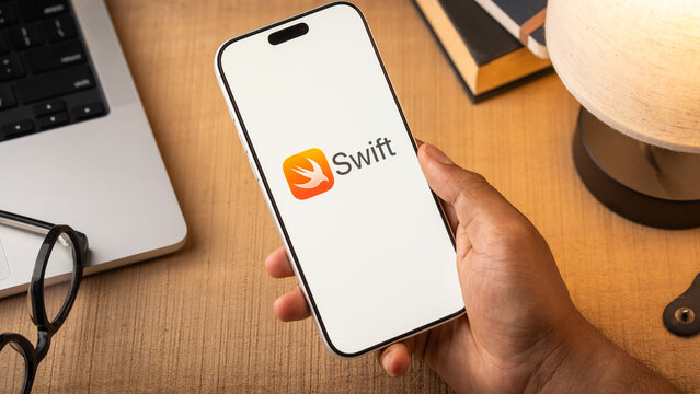 Apple Swift app logo is displayed on a smartphone screen in Bangalore, India, on May 15, 2026
