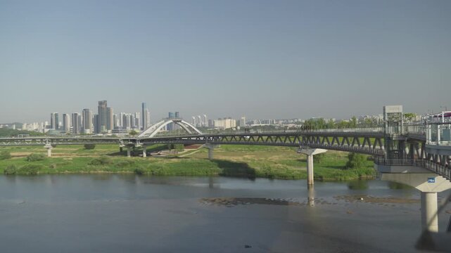 Modern Urban Landscape of Sejong City with Eungdari Bridge over Geumgang River