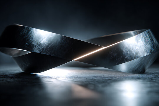 Abstract metallic mobius strip with glowing edge