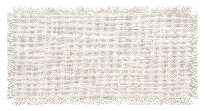 Blank rectangle cream canvas patch with frayed edges isolated on transparent background