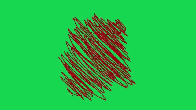 Hand Drawn 2D Animated Red Scribble Texture Block Cross Hatching Motion Graphic Element on Green Screen