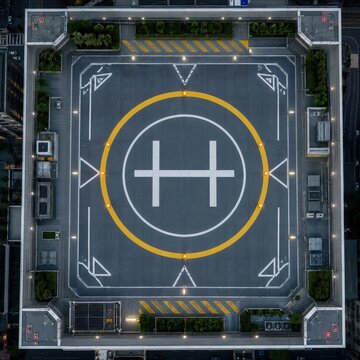 Modern Urban Vertiport Rooftop Landing Pad for eVTOL Air Taxi Infrastructure