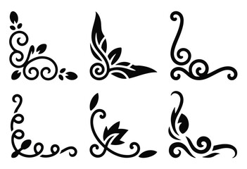 Fototapeta premium Black Floral Swirl Corner Frames