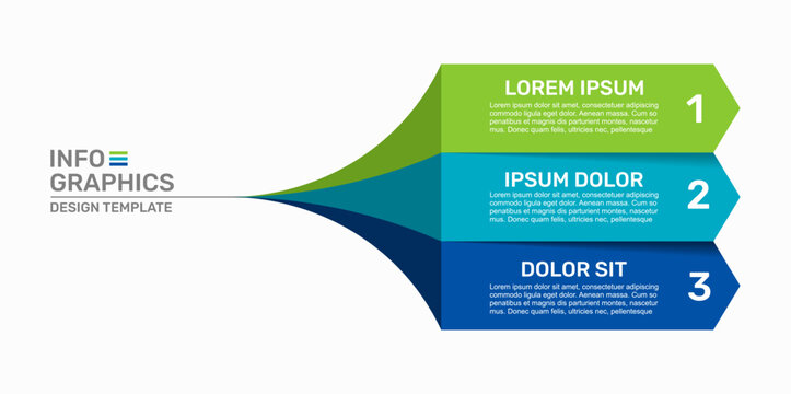 Business infographic template with three horizontal banners merging into one point. Vector illustration.