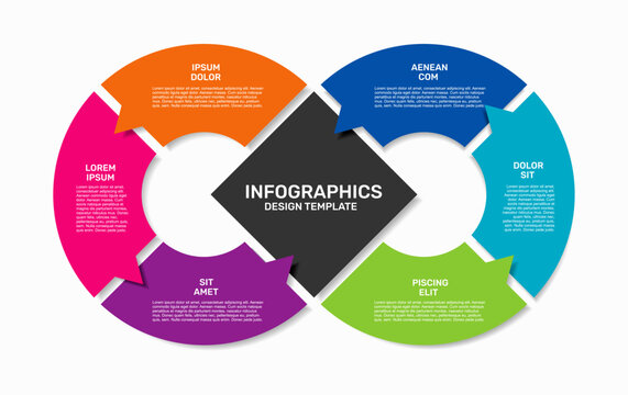 Circular business infographic template featuring six colorful speech bubble segments for steps or options. Vector illustration.