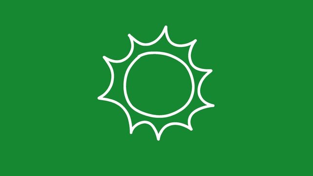 Hand Drawn 2D Animated White Outline Sun Ray Burst Cartoon Motion Graphic Element on Green Screen