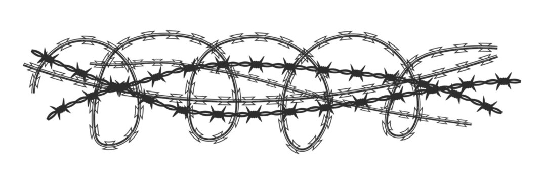 abstract tangled razor wire spiral element vector with sharp security barrier isolated transparent png design