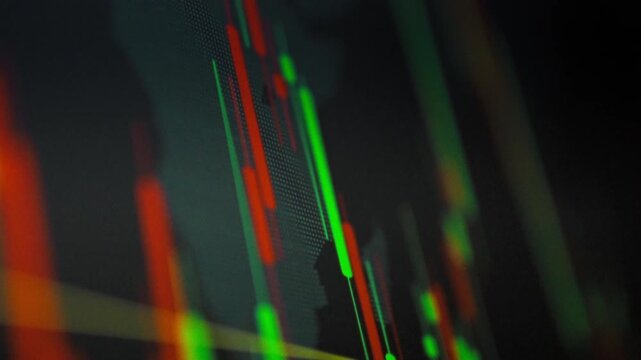 A vibrant trading screen displays dynamic cryptocurrency market data, with candlestick charts flashing volatile price swings. Traders closely monitor the real-time fluctuations