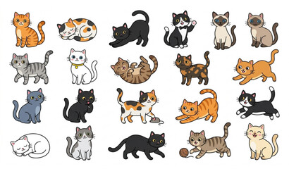 Fototapeta premium Cute Cat Collection Vector Illustration with Various Breeds, Colors, Gestures, Expressions, Poses, and Playful Kitten Designs