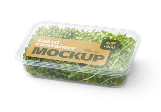Plastic Salad Container Packaging Mockup Angled Side View