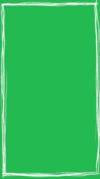 Hand Drawn 2D Animated White Scribble Frame Vertical Border Motion Graphic on Green Screen