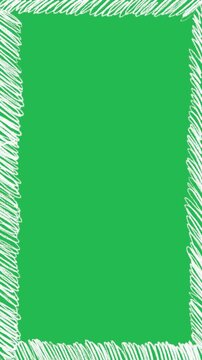 Hand Drawn 2D Animated White Scribble Frame Vertical Border Motion Graphic on Green Screen