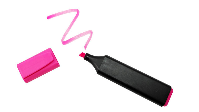 Pink highlighter drawing stroke isolated on transparent background