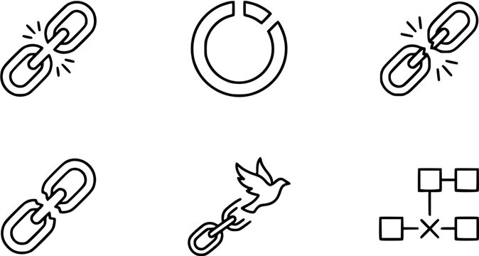 Collection of Broken Link, Disconnection, Freedom, and Error Process Outline Icons for Web, Technology, and Business Concepts