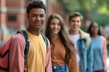 Obraz premium Group of diverse college students walking on campus