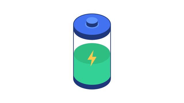 Isometric battery charging level indicator animation