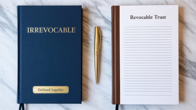 Irrevocable defined legality book and revocable trust pad isolated on white background
