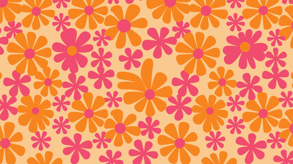 Psychedelic 60s Style Flower Power Pattern in Orange and Pink retro vintage © Emon