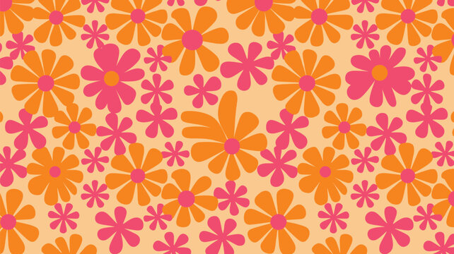 Psychedelic 60s Style Flower Power Pattern in Orange and Pink retro vintage